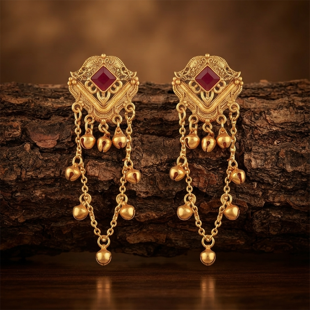 The99Jewel Kashmiri Gold Plated Ghungroo Dangler Earrings for Women 