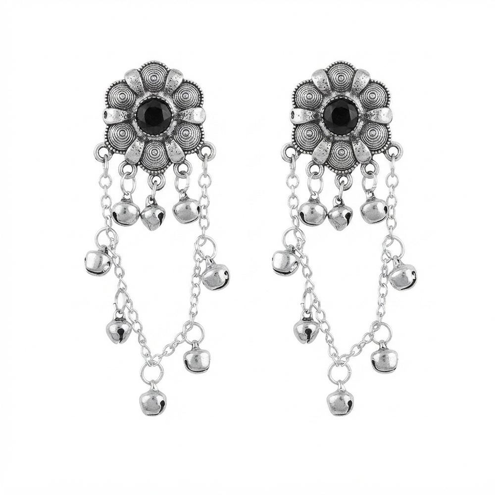 The99Jewel Royal Kashmiri Inspired Silver Plated Ghungroo Dangler Earrings