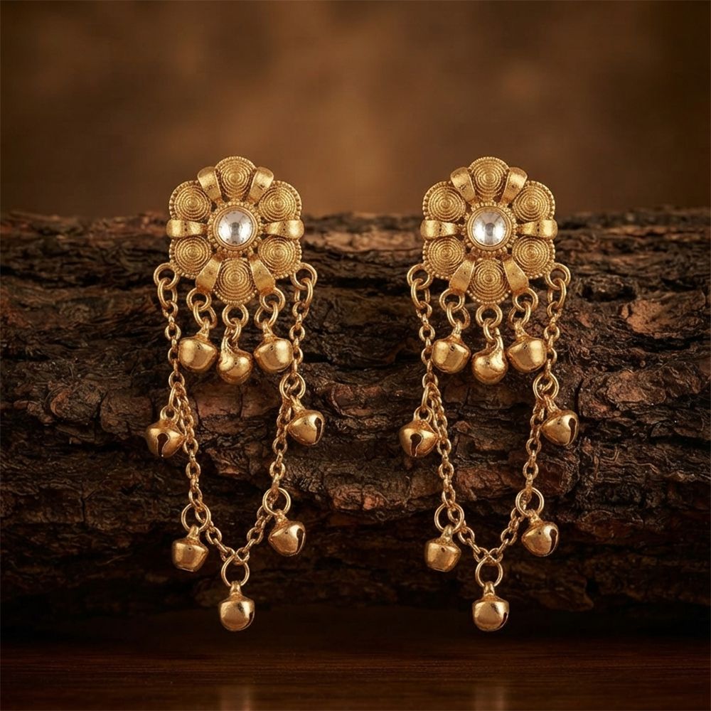 The99Jewel Royal Kashmiri Inspired Mehndi Plated Ghungroo Dangler Earrings
