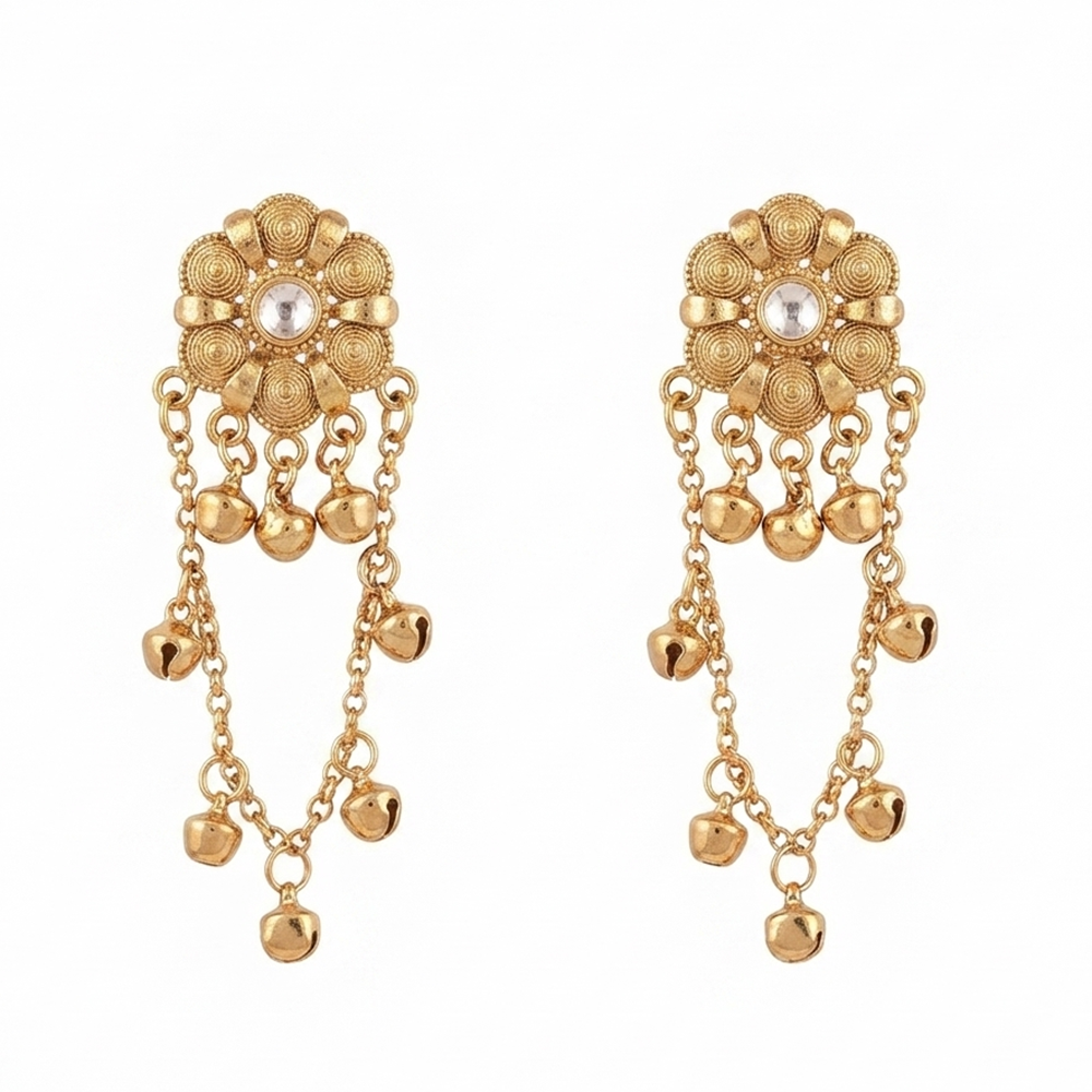 The99Jewel Royal Kashmiri Inspired Mehndi Plated Ghungroo Dangler Earrings