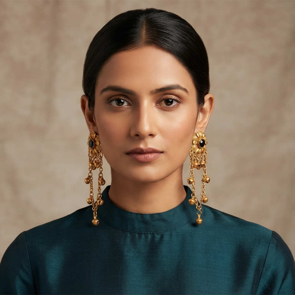 The99Jewel Royal Kashmiri Inspired Gold Plated Ghungroo Dangler Earrings