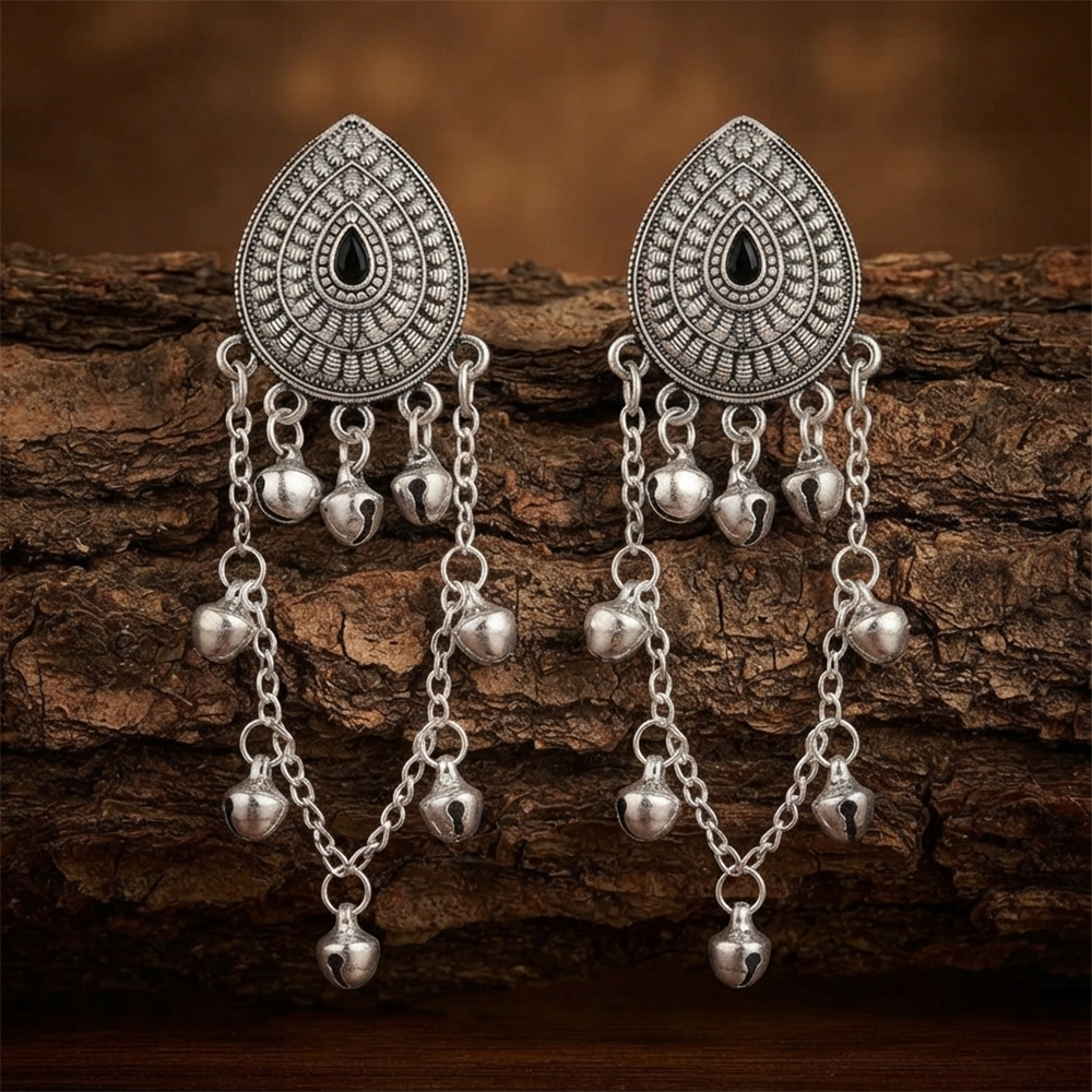 The99Jewel Royal Kashmiri Inspired Silver Plated Ghungroo Dangler Earrings