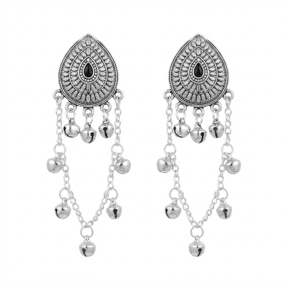 The99Jewel Royal Kashmiri Inspired Silver Plated Ghungroo Dangler Earrings