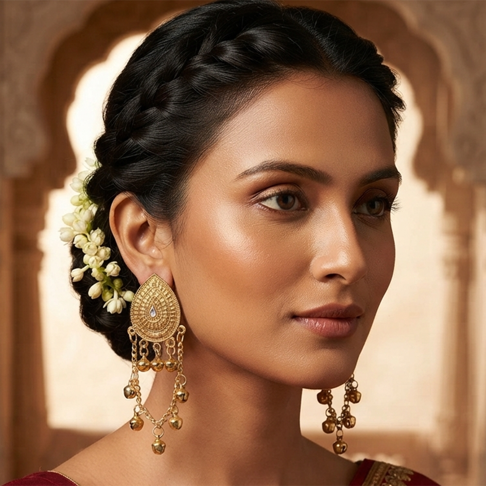 The99Jewel Royal Kashmiri Inspired Mehndi Plated Ghungroo Dangler Earrings