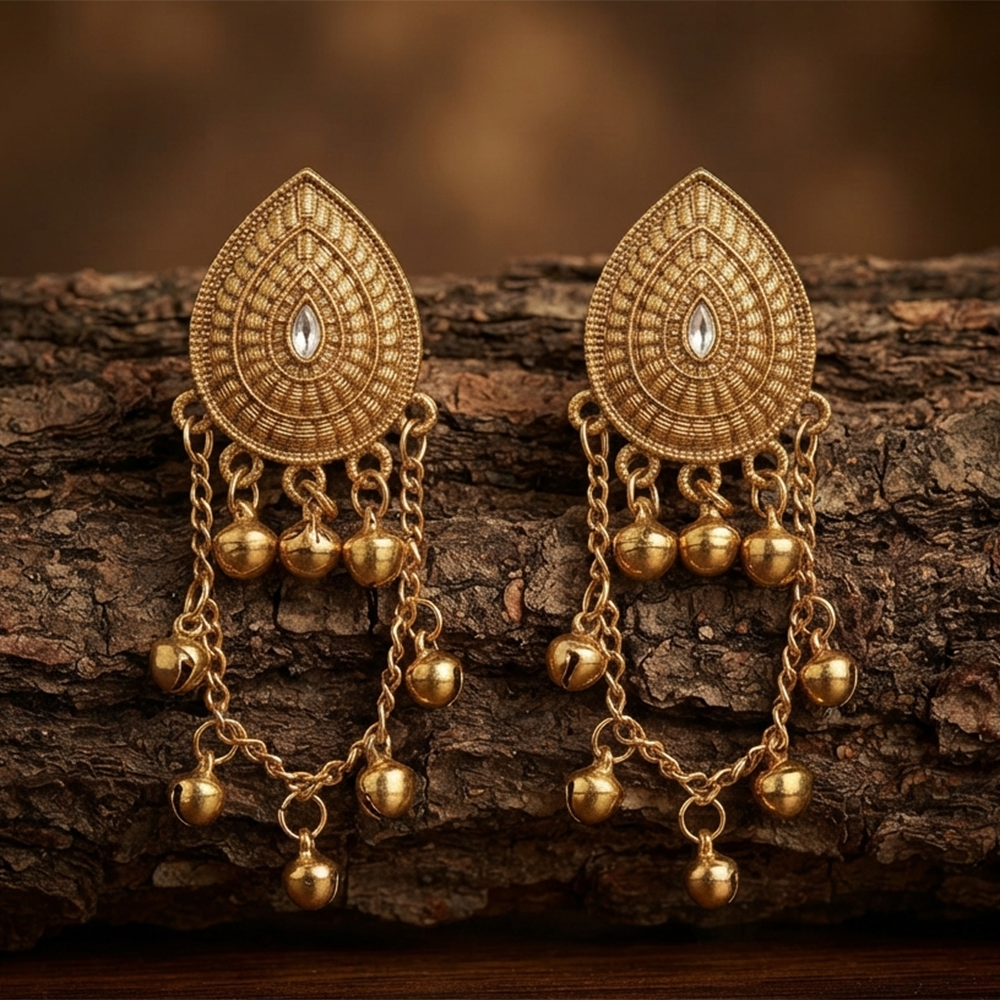 The99Jewel Royal Kashmiri Inspired Mehndi Plated Ghungroo Dangler Earrings