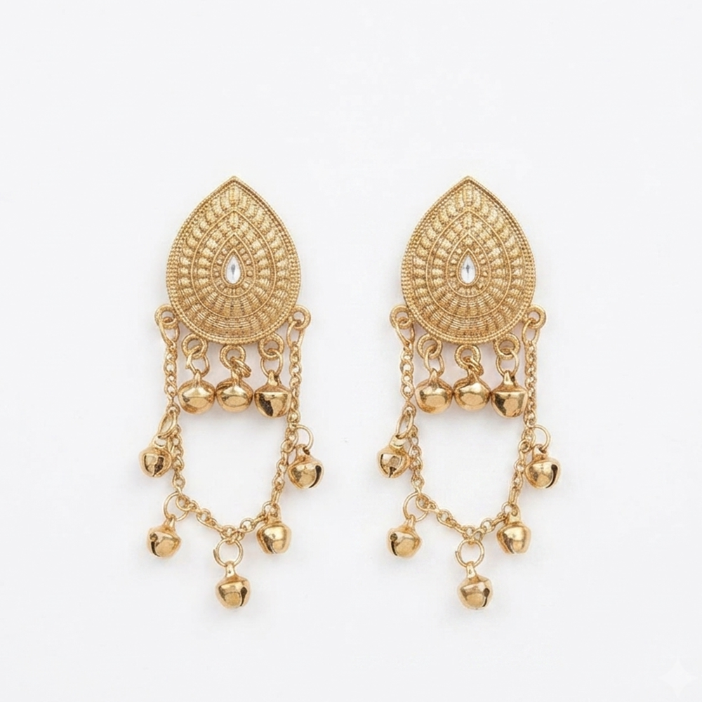 The99Jewel Royal Kashmiri Inspired Mehndi Plated Ghungroo Dangler Earrings