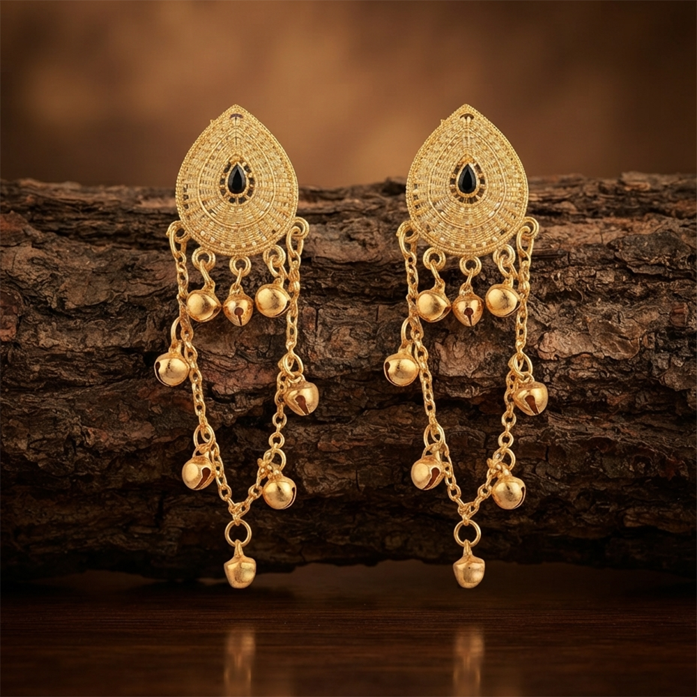 The99Jewel Royal Kashmiri Inspired Gold Plated Ghungroo Dangler Earrings
