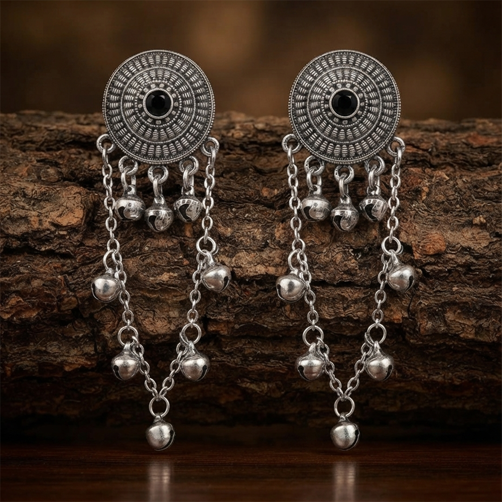 The99Jewel Royal Kashmiri Inspired Silver Plated Ghungroo Dangler Earrings