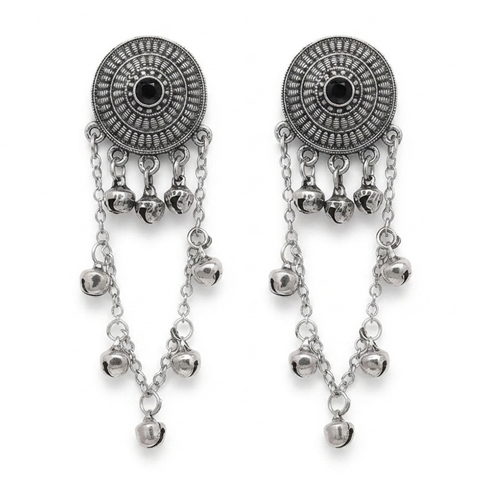 The99Jewel Royal Kashmiri Inspired Silver Plated Ghungroo Dangler Earrings