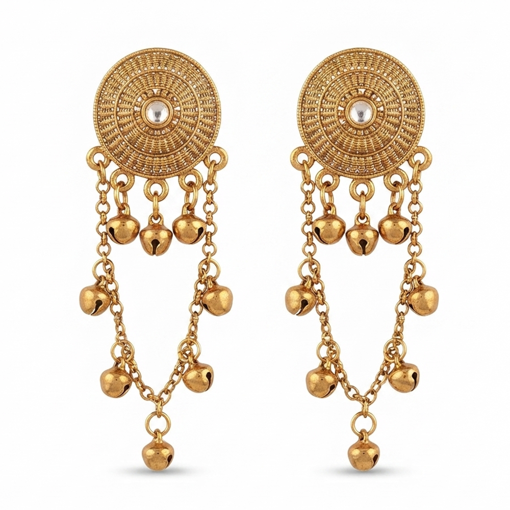 The99Jewel Royal Kashmiri Inspired Mehndi Plated Ghungroo Dangler Earrings