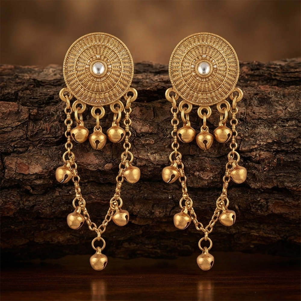 The99Jewel Royal Kashmiri Inspired Mehndi Plated Ghungroo Dangler Earrings