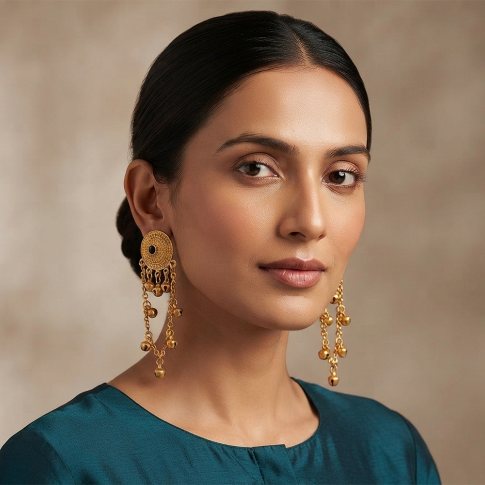 The99Jewel Royal Kashmiri Inspired Gold Plated Ghungroo Dangler Earrings