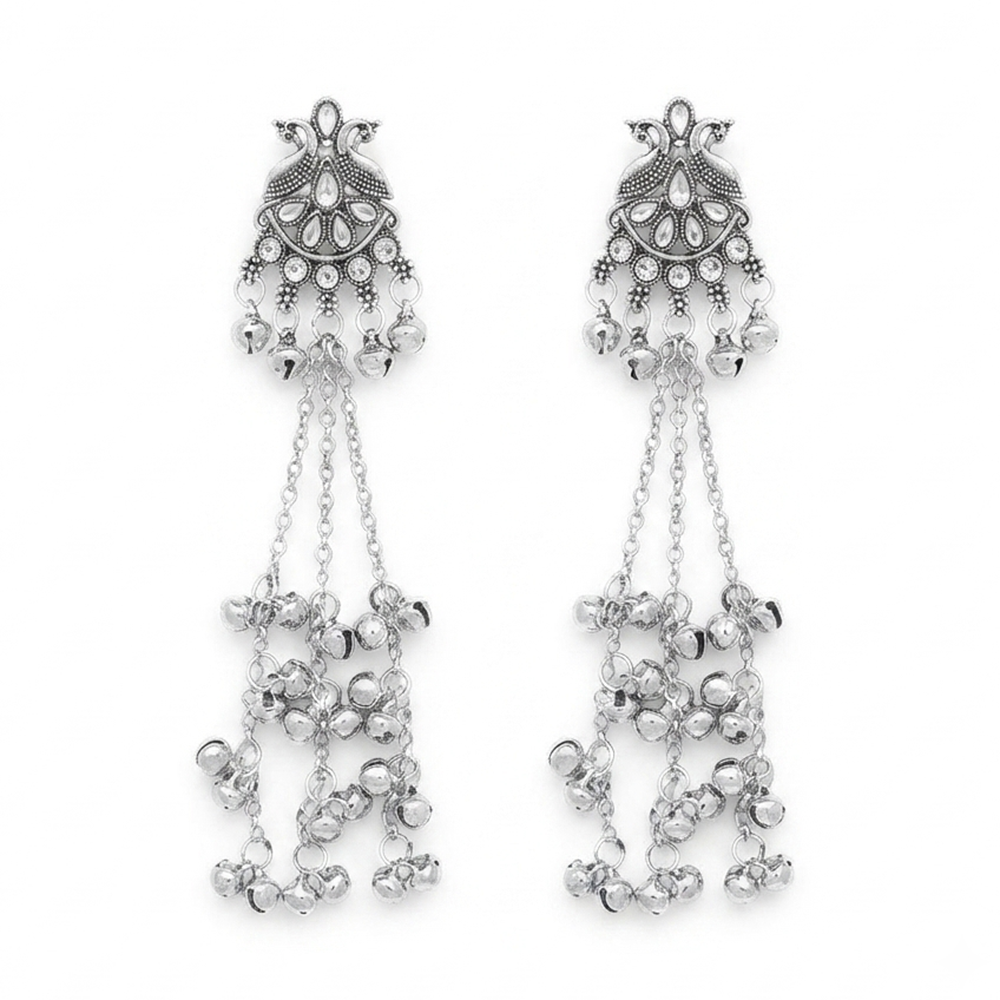 The99Jewel Traditional Kashmiri Silver Finish Ghungroo Dangler Earrings for Women