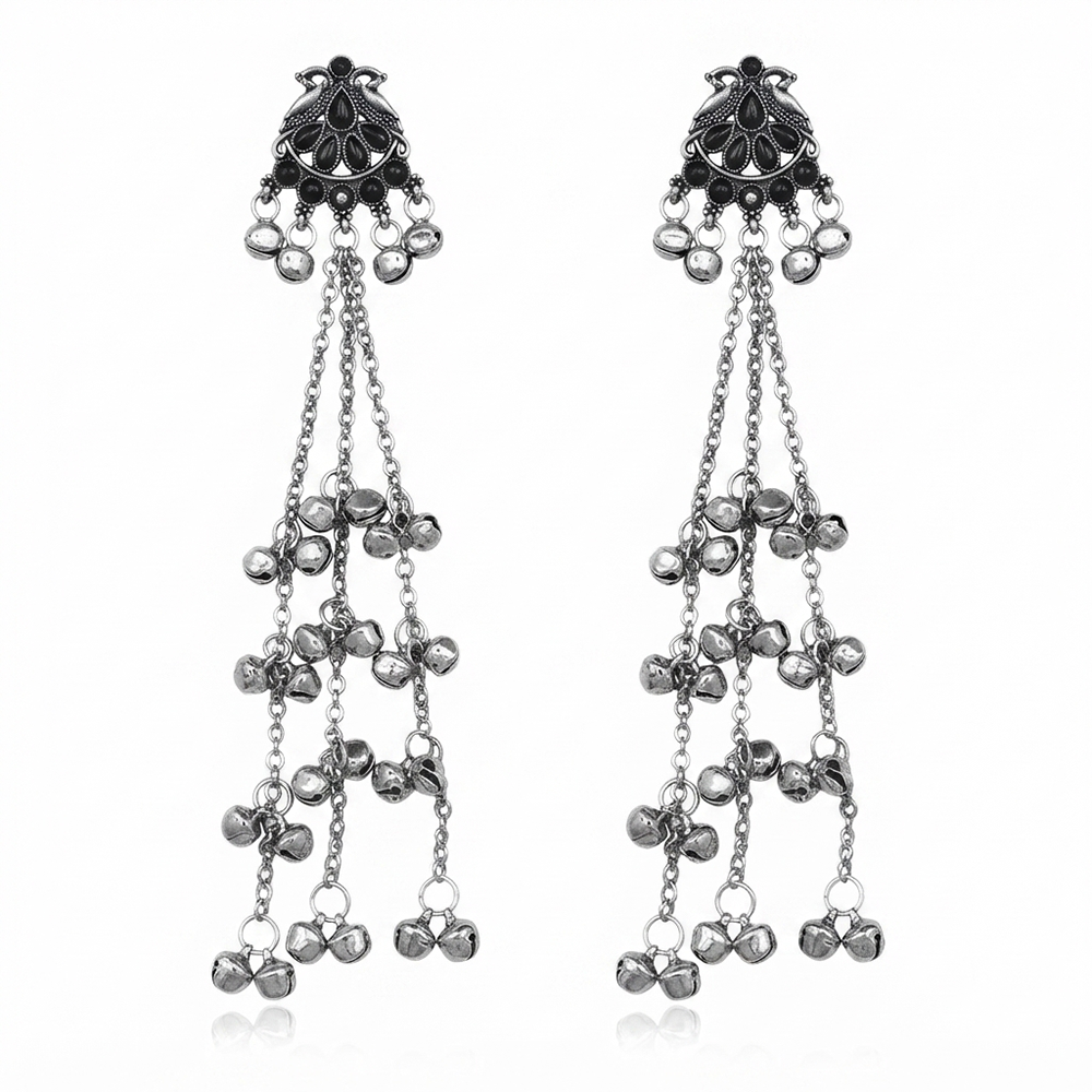 The99Jewel Traditional Kashmiri Silver Finish Ghungroo Dangler Earrings for Women