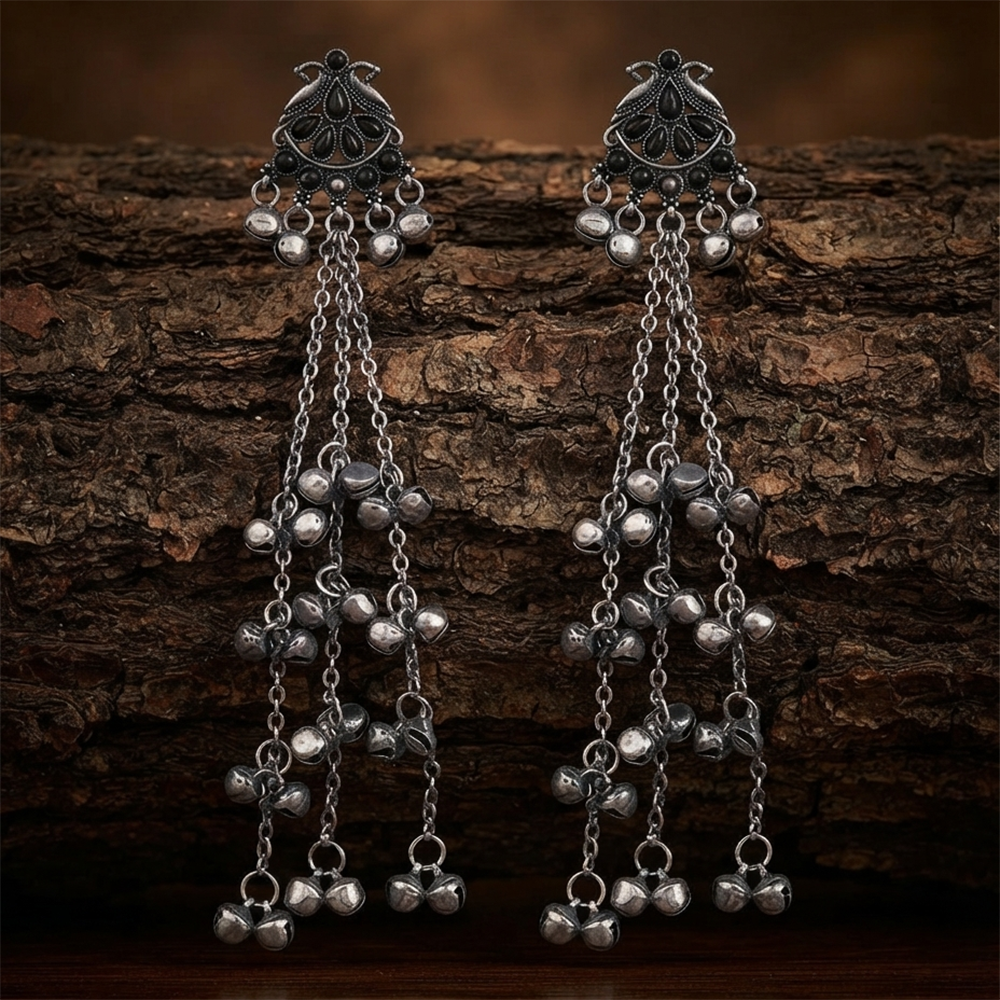 The99Jewel Traditional Kashmiri Silver Finish Ghungroo Dangler Earrings for Women 