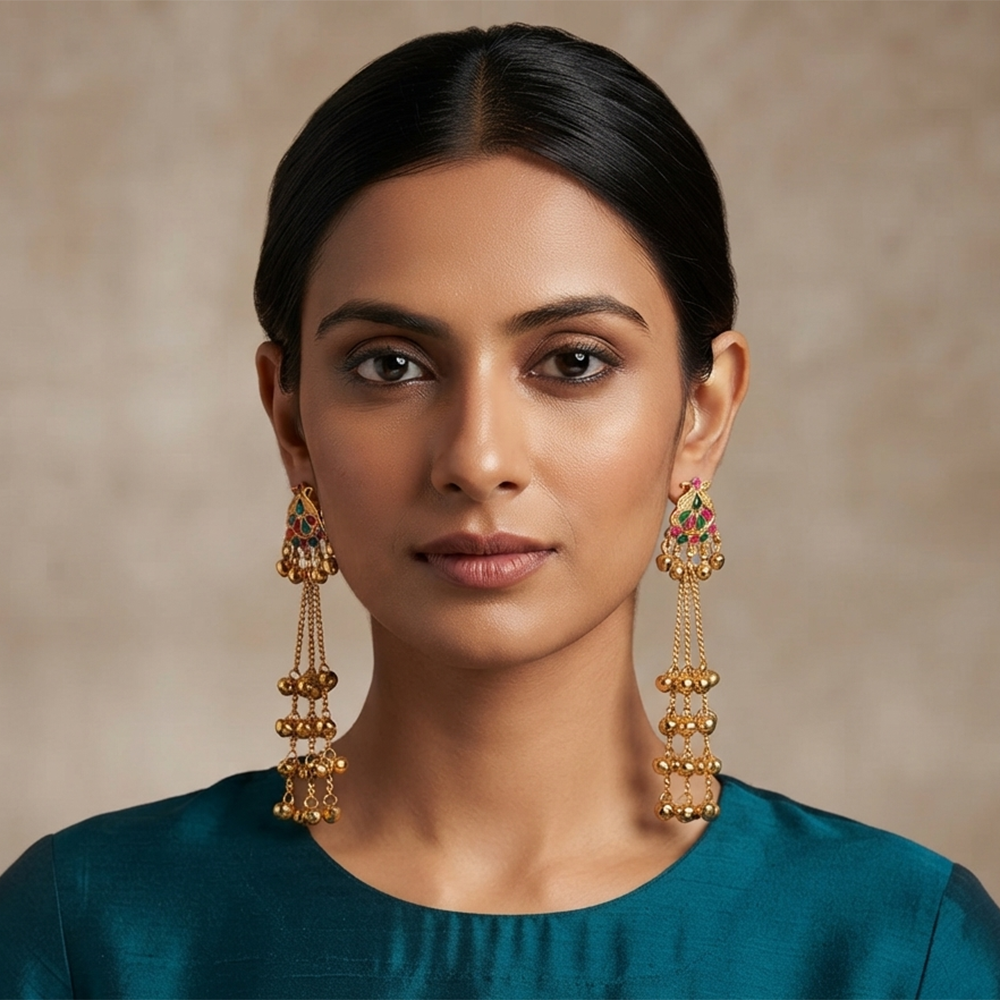 The99Jewel Traditional Kashmiri Mehndi Finish Ghungroo Dangler Earrings for Women