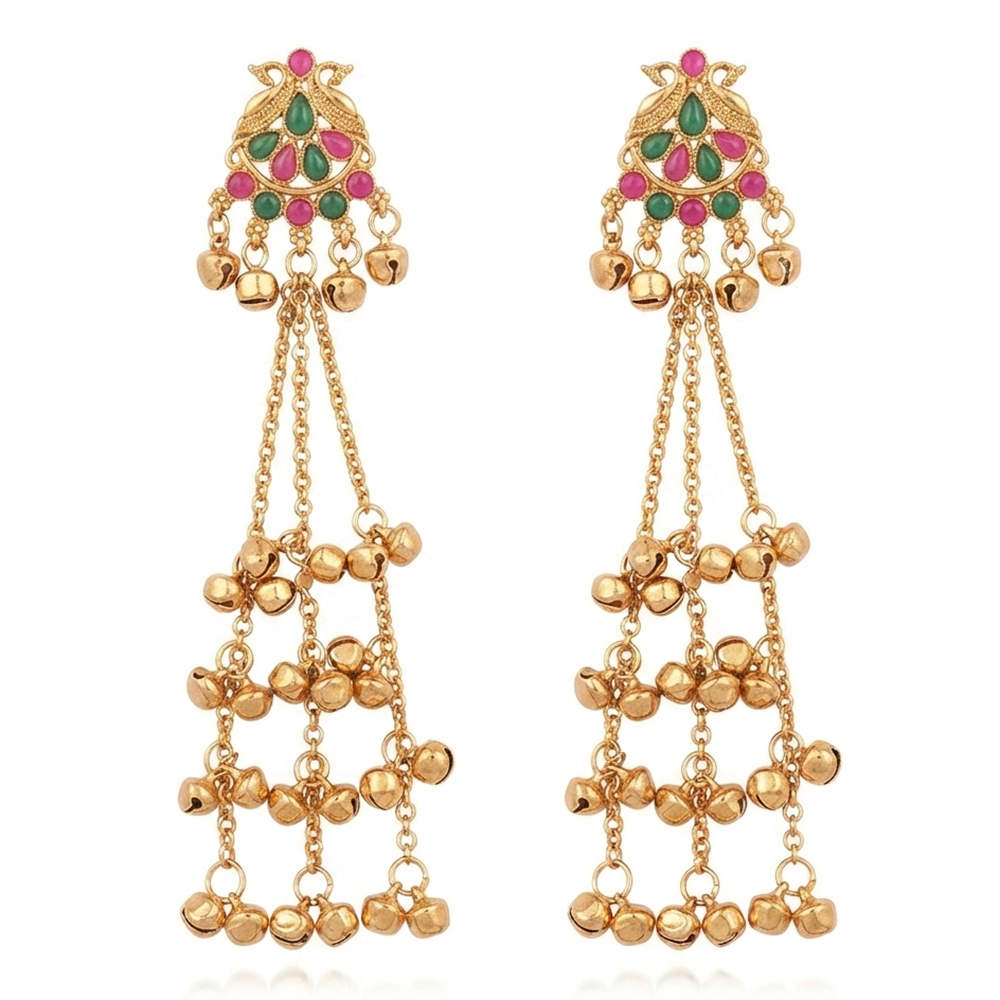 The99Jewel Traditional Kashmiri Mehndi Finish Ghungroo Dangler Earrings for Women