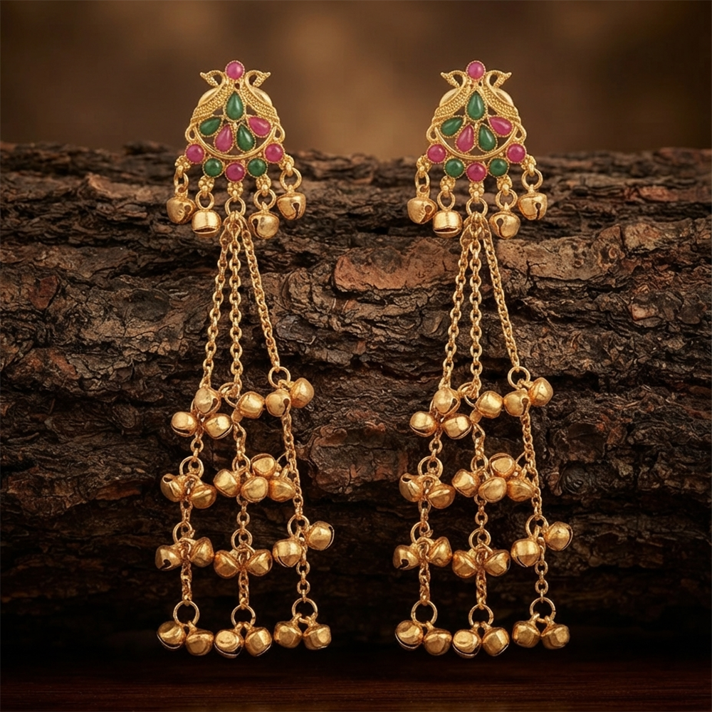 The99Jewel Traditional Kashmiri Mehndi Finish Ghungroo Dangler Earrings for Women 