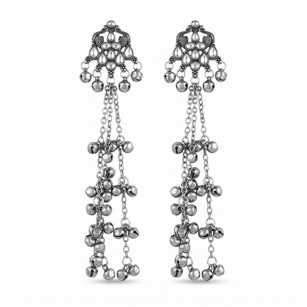 The99Jewel Traditional Kashmiri Silver Finish Ghungroo Dangler Earrings for Women