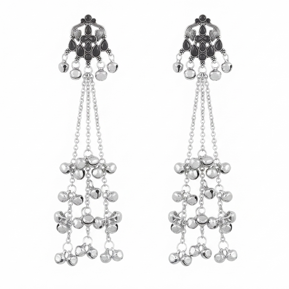 The99Jewel Traditional Kashmiri Silver Finish Ghungroo Dangler Earrings for Women