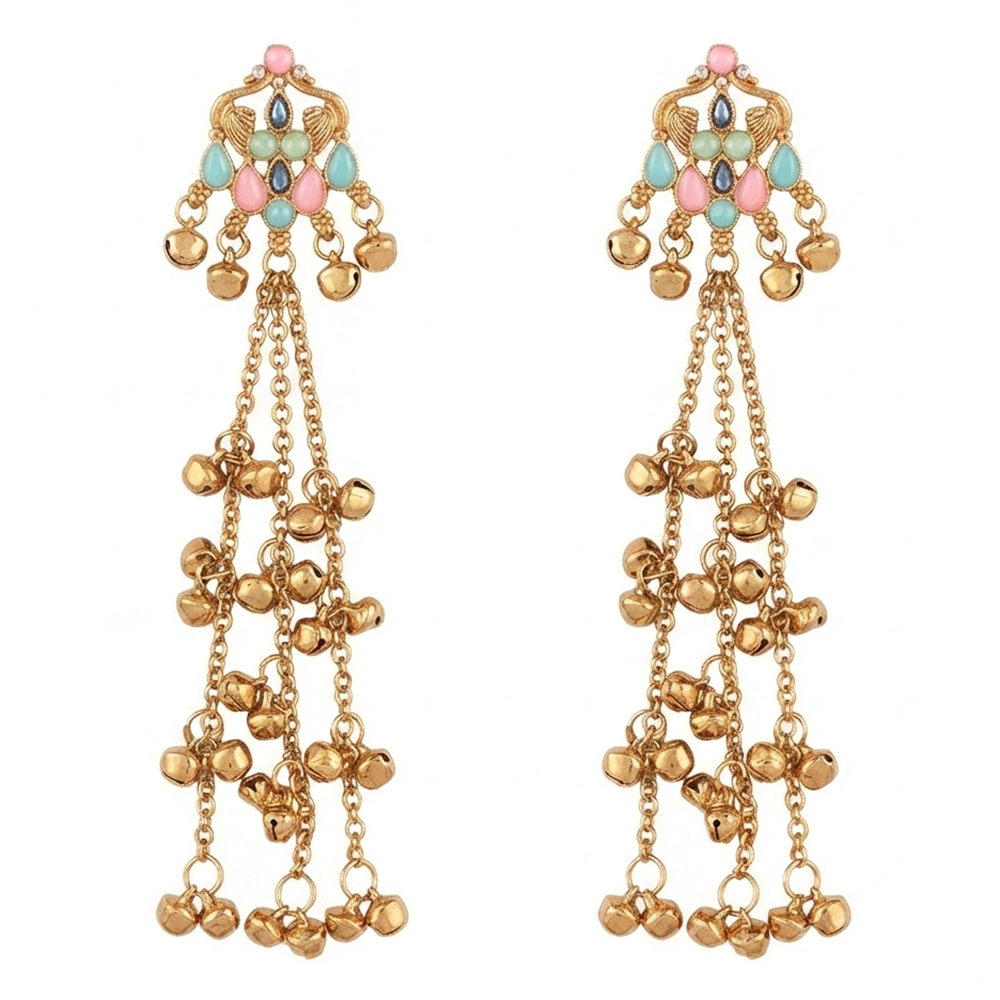 The99Jewel Traditional Kashmiri Mehndi Finish Ghungroo Dangler Earrings for Women