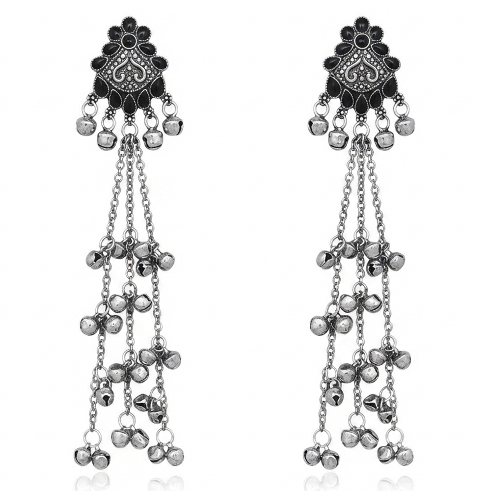 The99Jewel Royal Kashmiri Inspired Silver Plated Ghungroo Dangler Earrings
