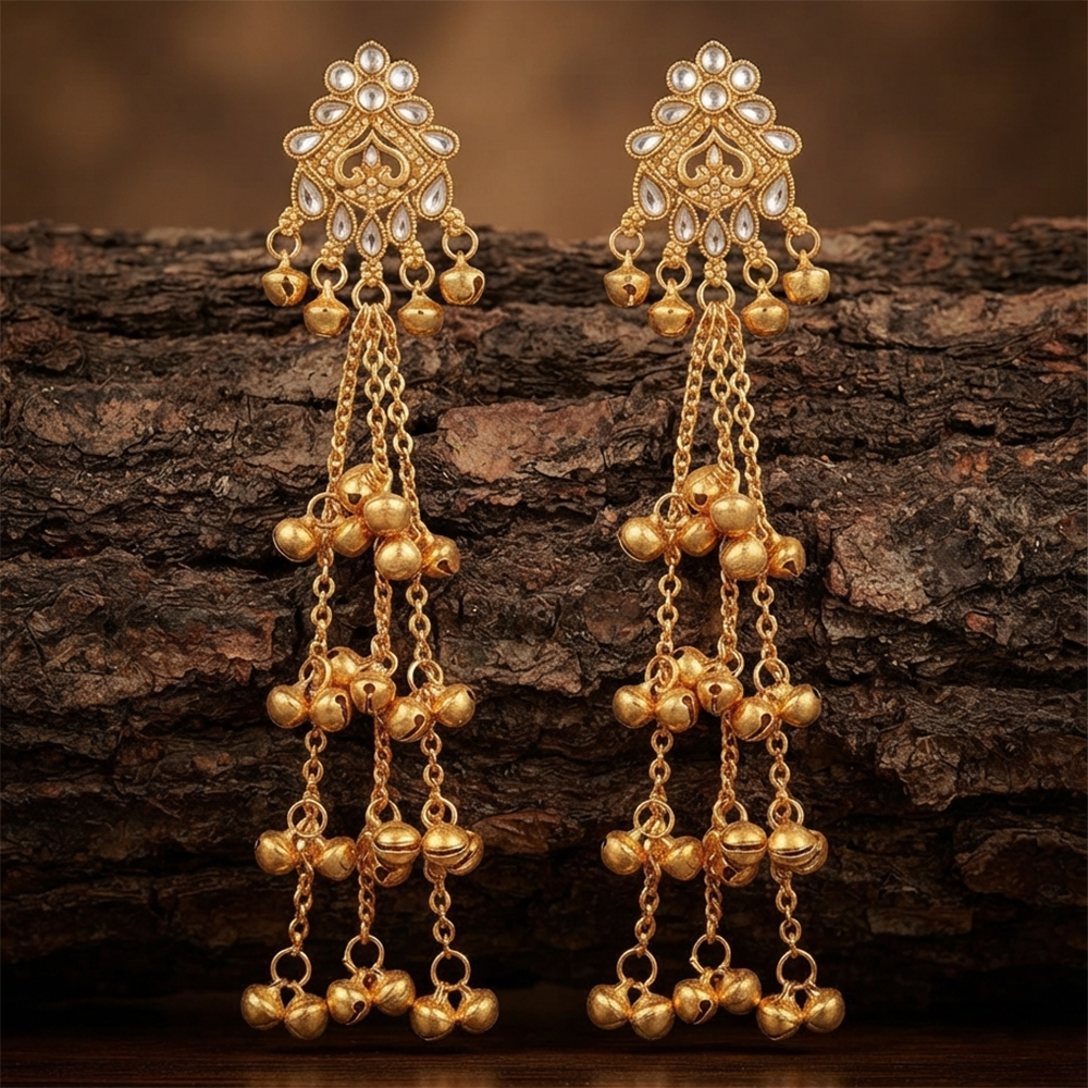 The99Jewel Royal Kashmiri Inspired Gold Plated Ghungroo Dangler Earrings