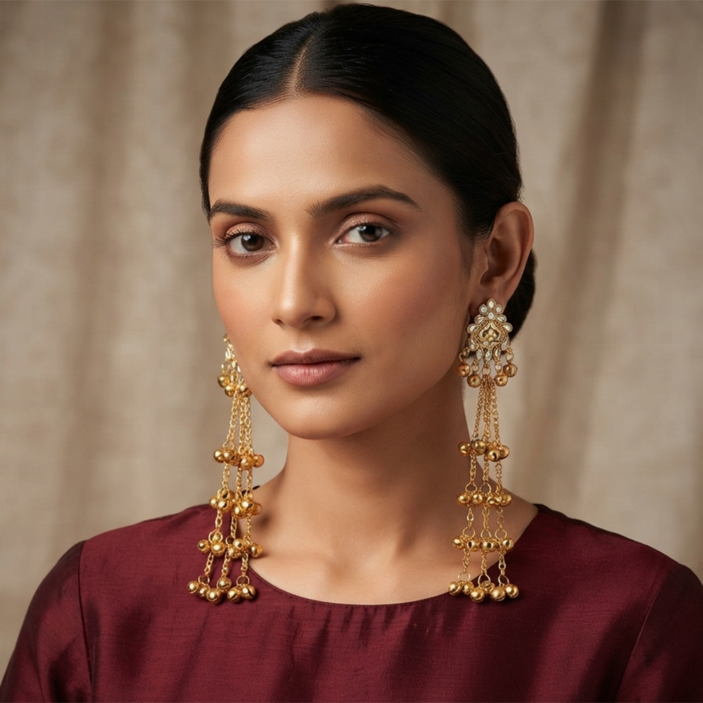 The99Jewel Royal Kashmiri Inspired Gold Plated Ghungroo Dangler Earrings