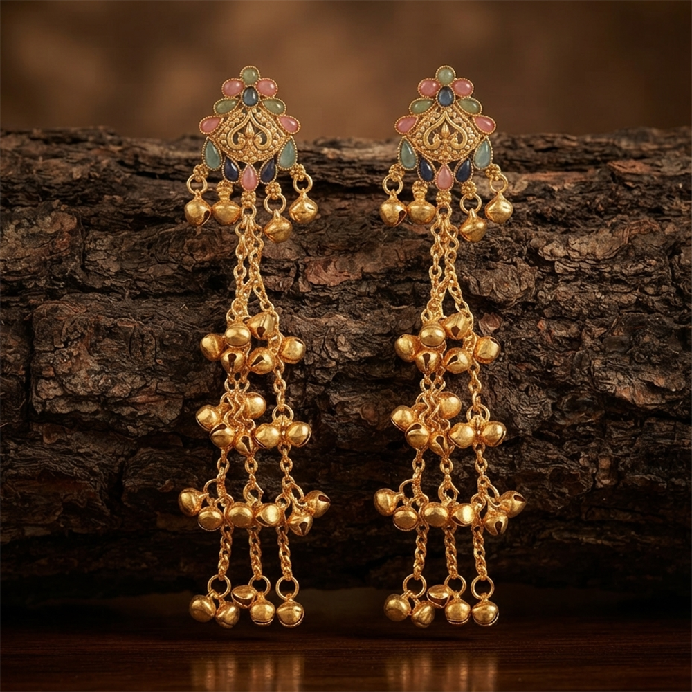 The99Jewel Royal Kashmiri Inspired Gold Plated Ghungroo Dangler Earrings