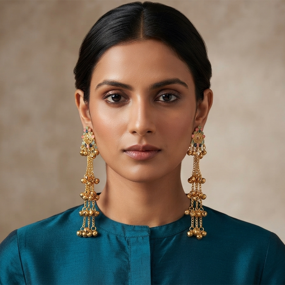 The99Jewel Royal Kashmiri Inspired Gold Plated Ghungroo Dangler Earrings