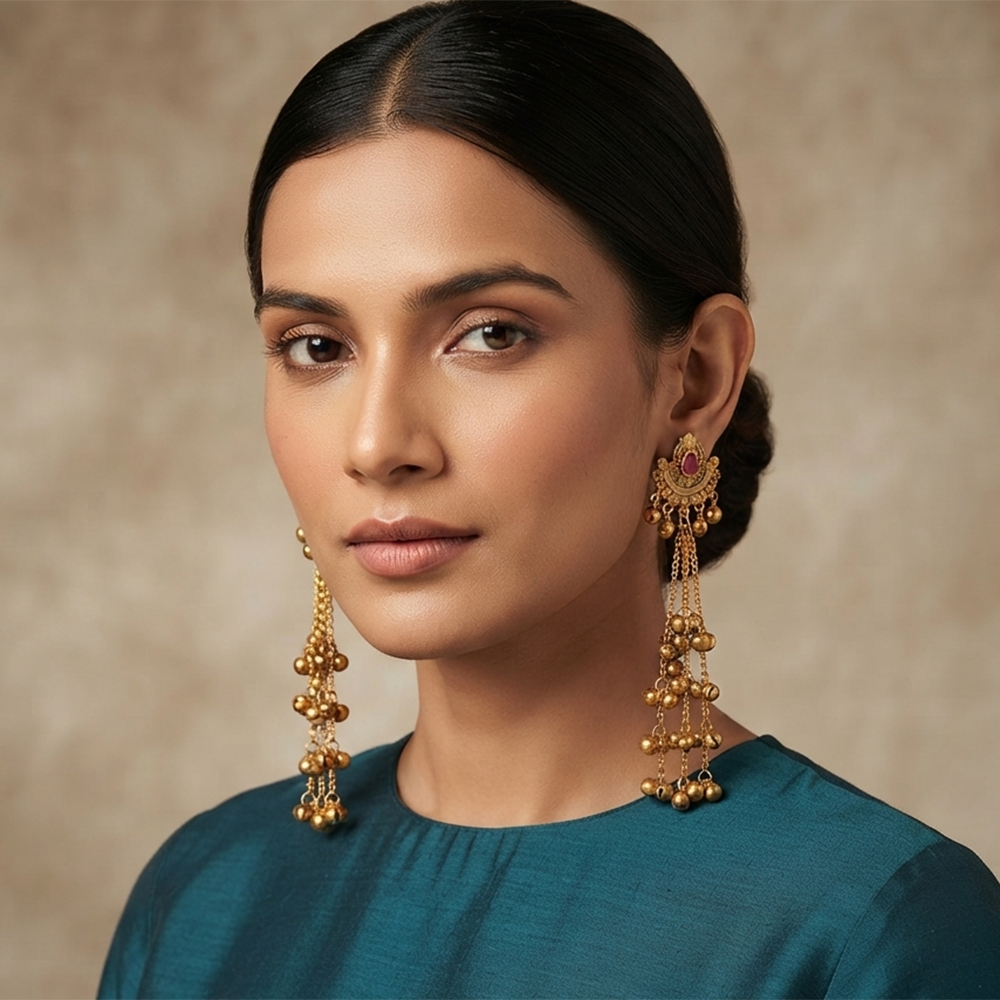 The99Jewel Royal Kashmiri Inspired Gold Plated Ghungroo Dangler Earrings