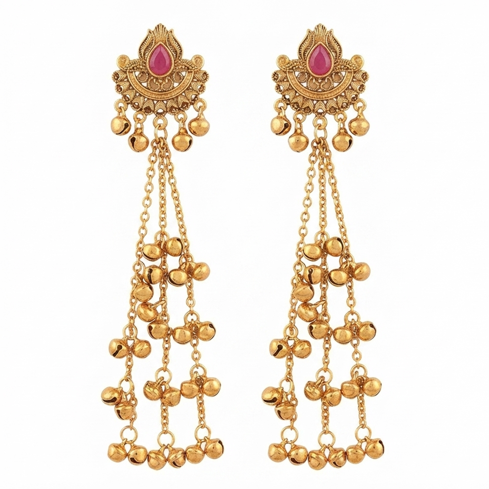 The99Jewel Royal Kashmiri Inspired Gold Plated Ghungroo Dangler Earrings