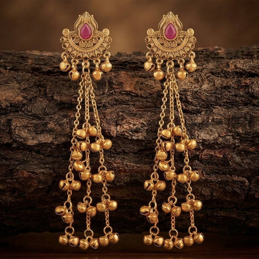 The99Jewel Royal Kashmiri Inspired Gold Plated Ghungroo Dangler Earrings
