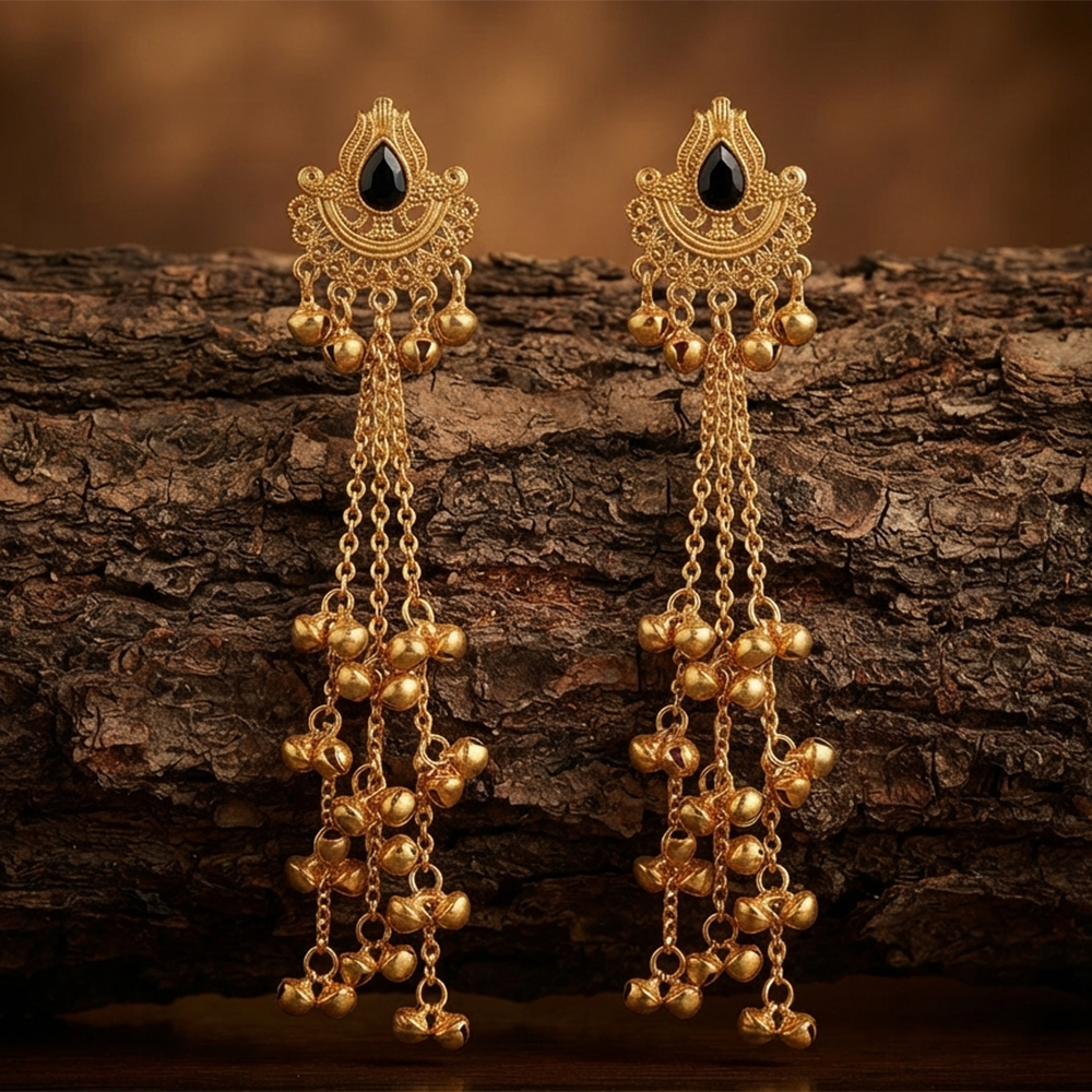 The99Jewel Royal Kashmiri Inspired Mehndi Plated Ghungroo Dangler Earrings