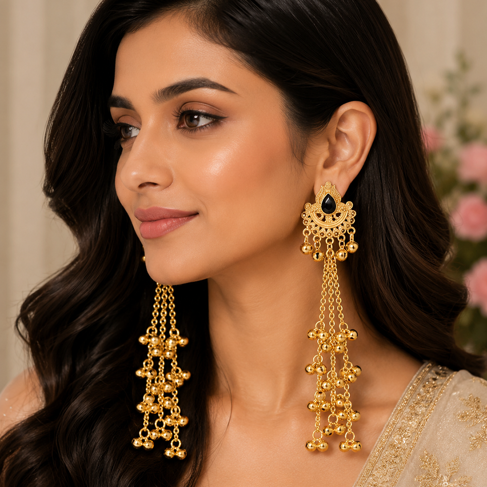 The99Jewel Royal Kashmiri Inspired Mehndi Plated Ghungroo Dangler Earrings
