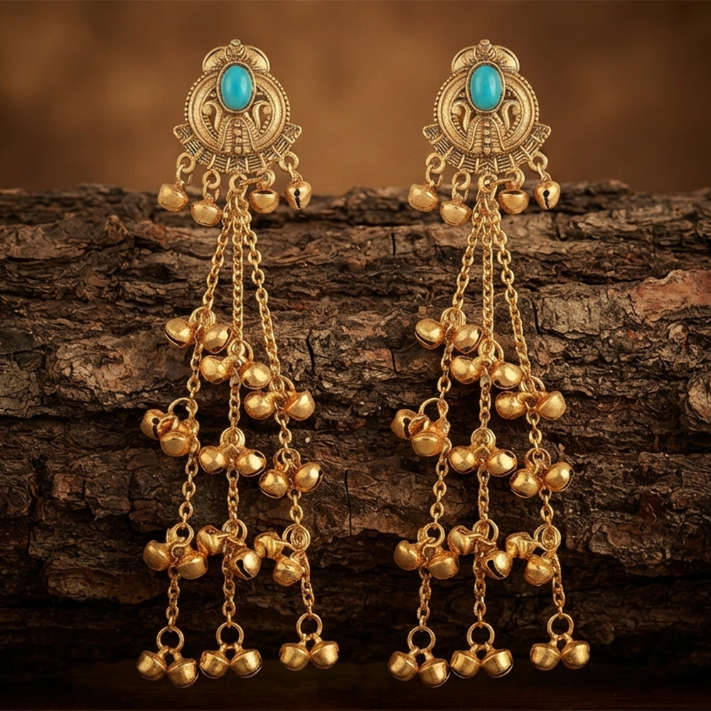 The99Jewel Trendy Kashmiri Gold Plated Ghungroo Earrings for Women