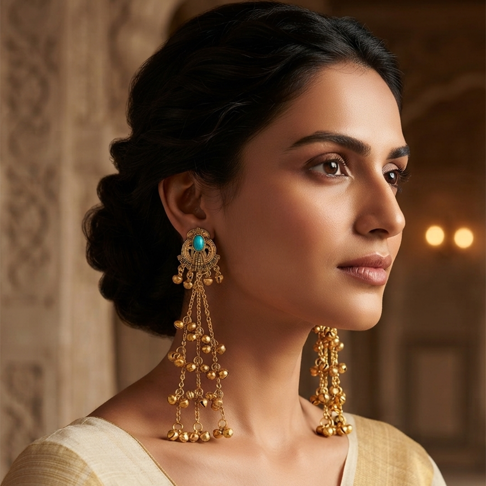 The99Jewel Trendy Kashmiri Gold Plated Ghungroo Earrings for Women