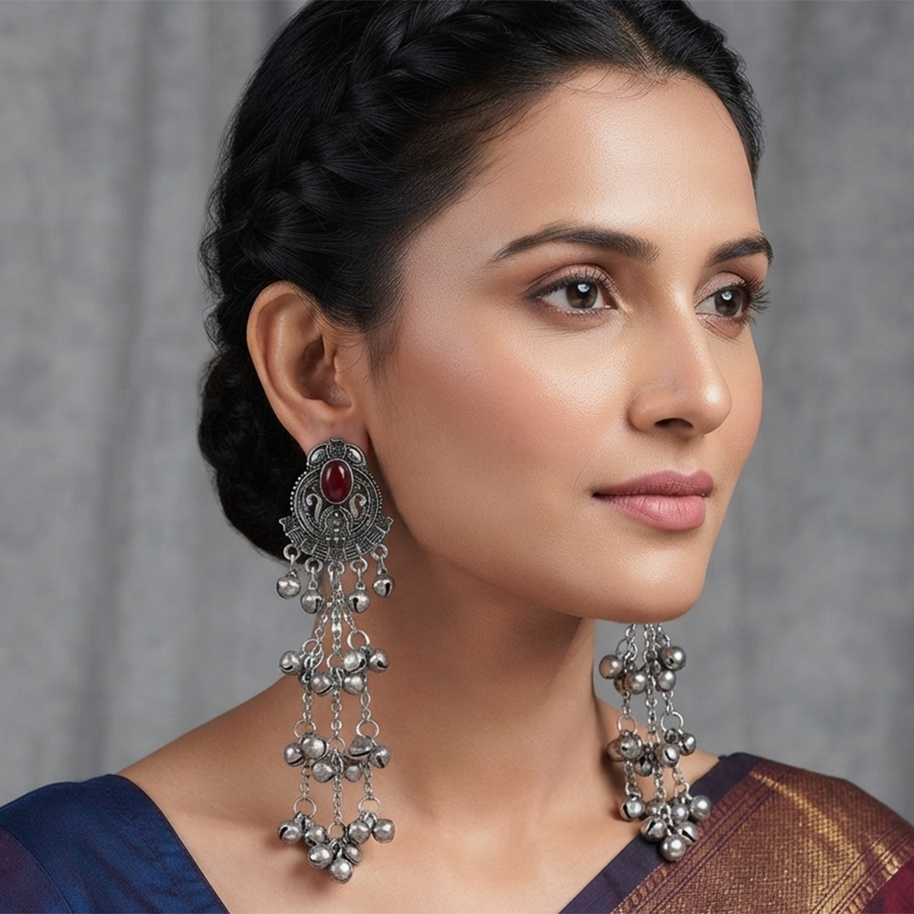 The99Jewel Trendy Kashmiri Silver Plated Ghungroo Earrings for Women