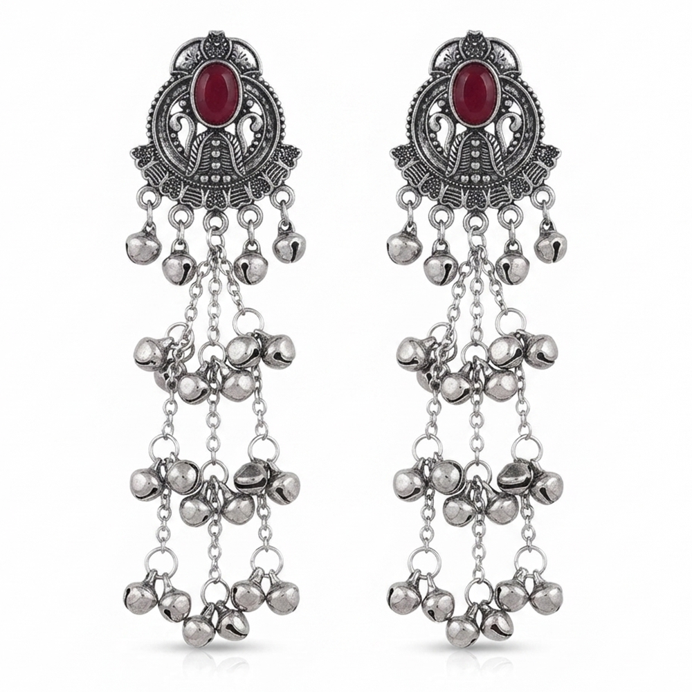 The99Jewel Trendy Kashmiri Silver Plated Ghungroo Earrings for Women