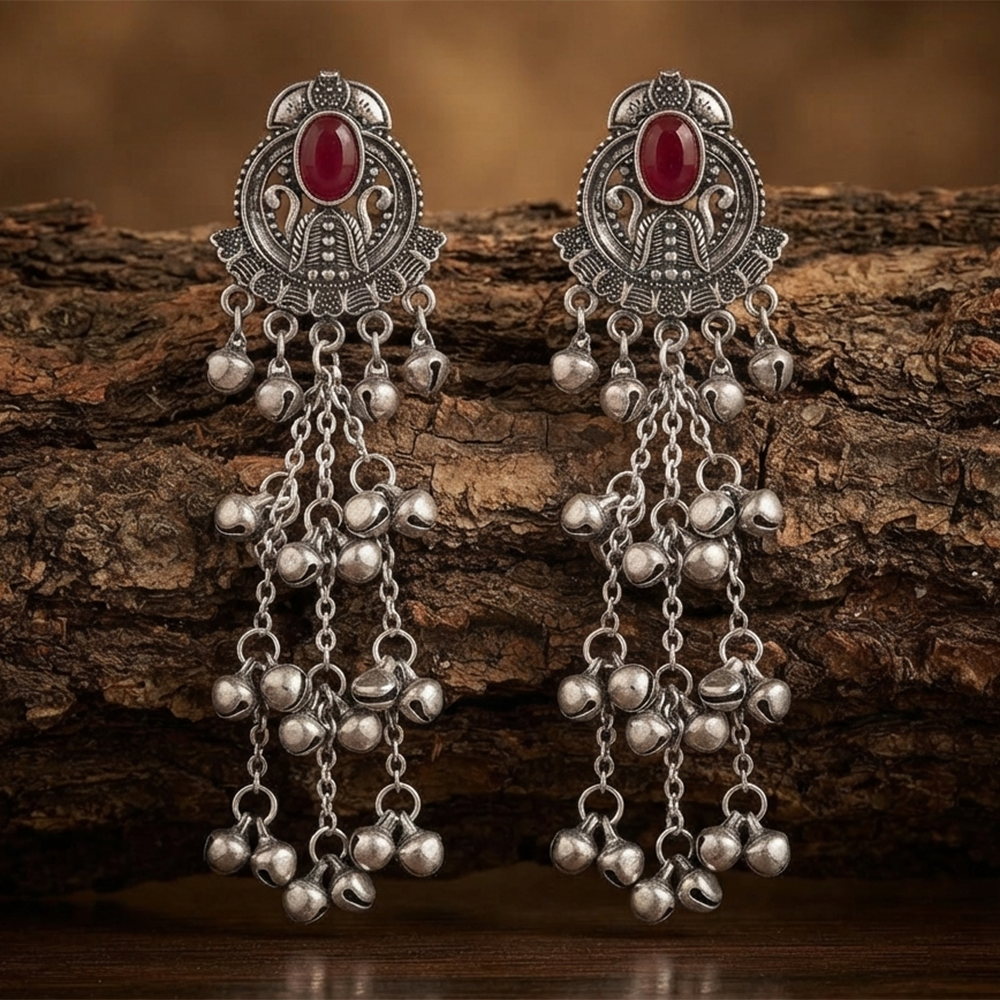 The99Jewel Trendy Kashmiri Silver Plated Ghungroo Earrings for Women