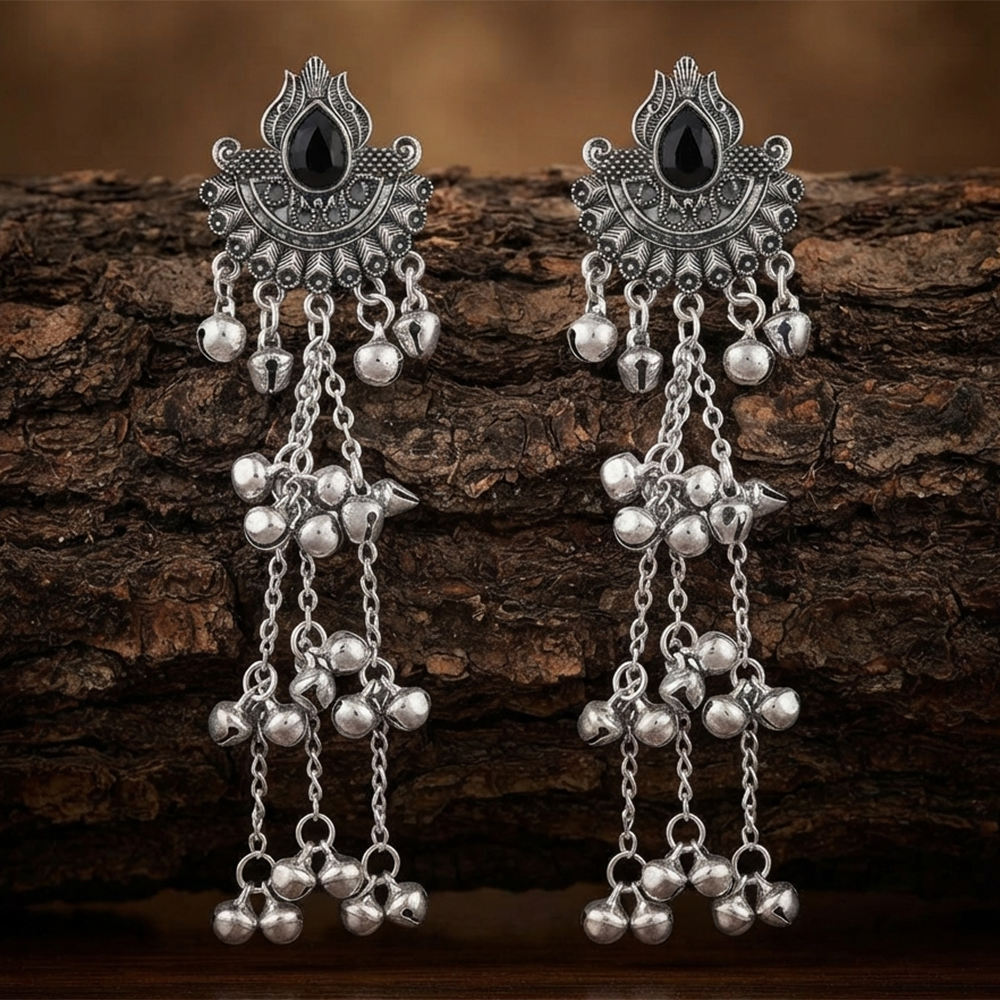 The99Jewel Trendy Kashmiri Silver Plated Ghungroo Earrings for Women