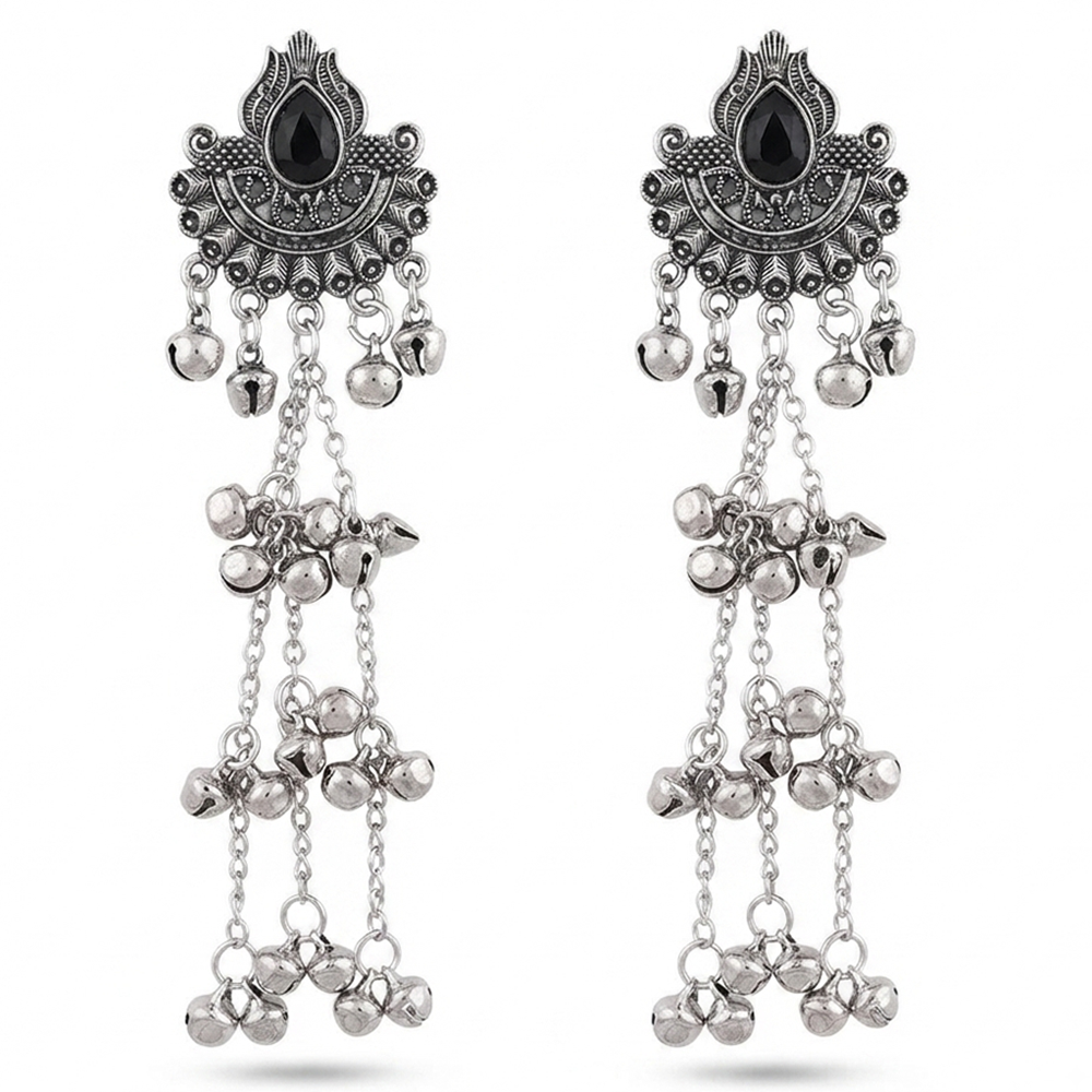 The99Jewel Trendy Kashmiri Silver Plated Ghungroo Earrings for Women