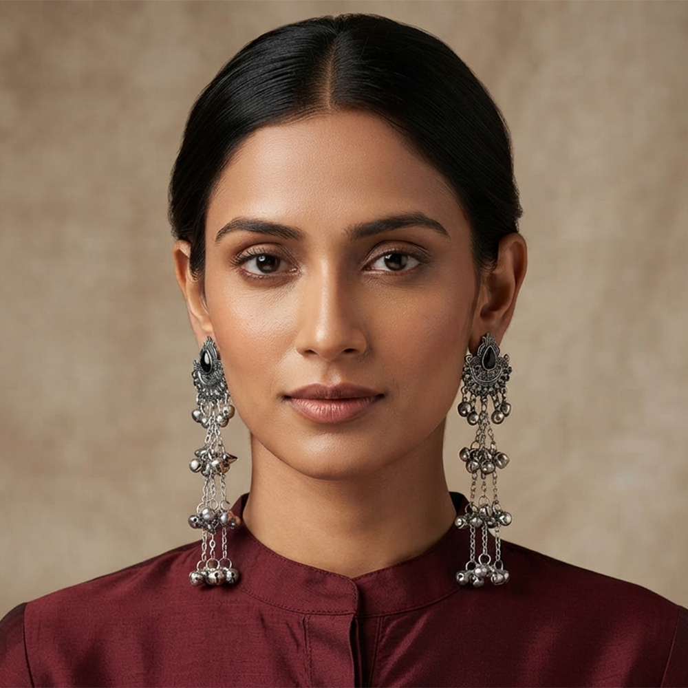 The99Jewel Trendy Kashmiri Silver Plated Ghungroo Earrings for Women