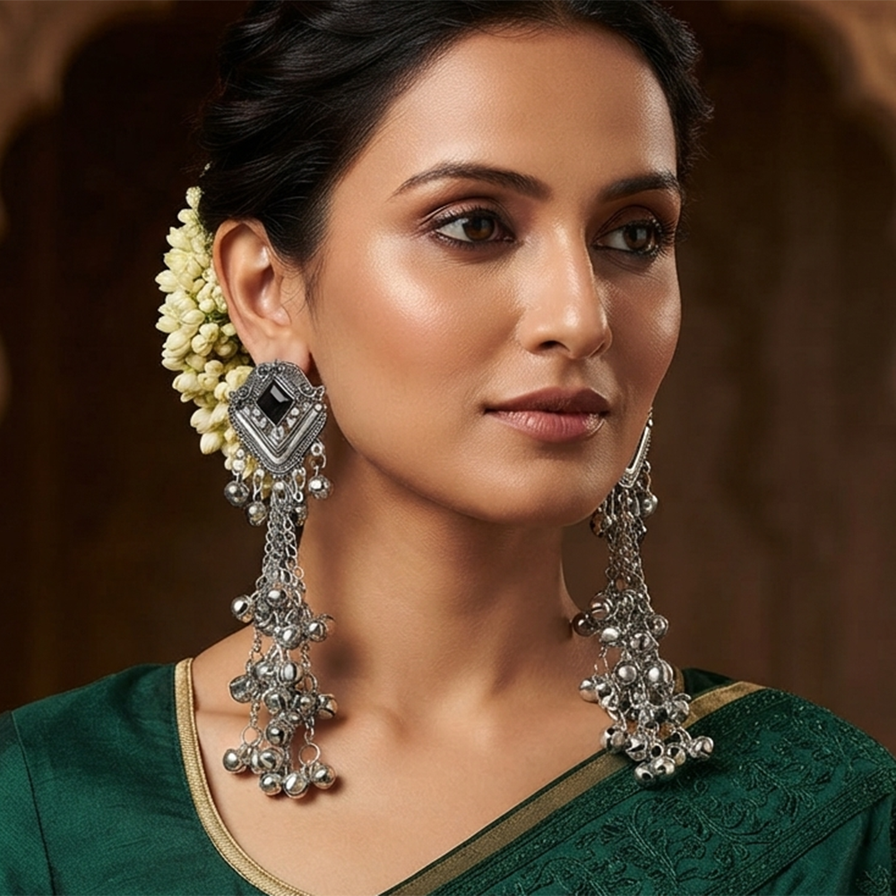 The99Jewel Trendy Kashmiri Silver Plated Ghungroo Earrings for Women