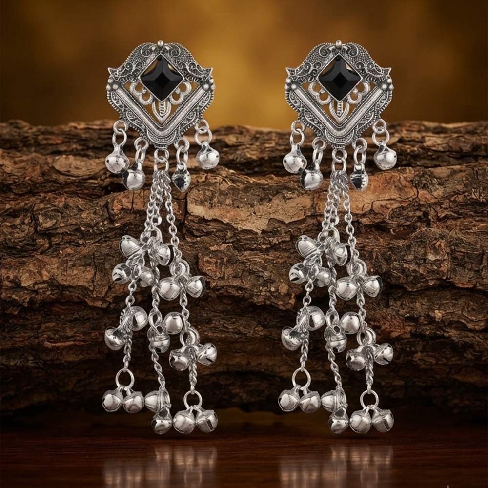 The99Jewel Trendy Kashmiri Silver Plated Ghungroo Earrings for Women