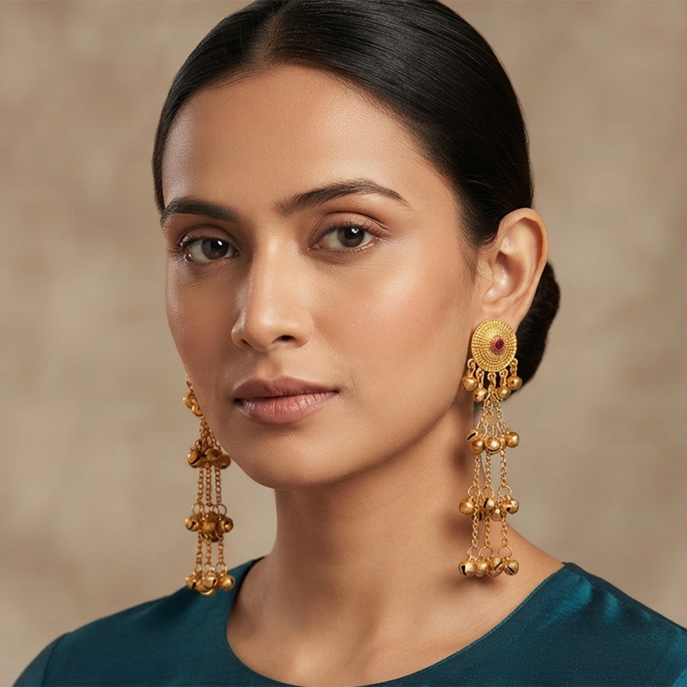 The99Jewel Trendy Kashmiri Gold Plated Ghungroo Earrings for Women
