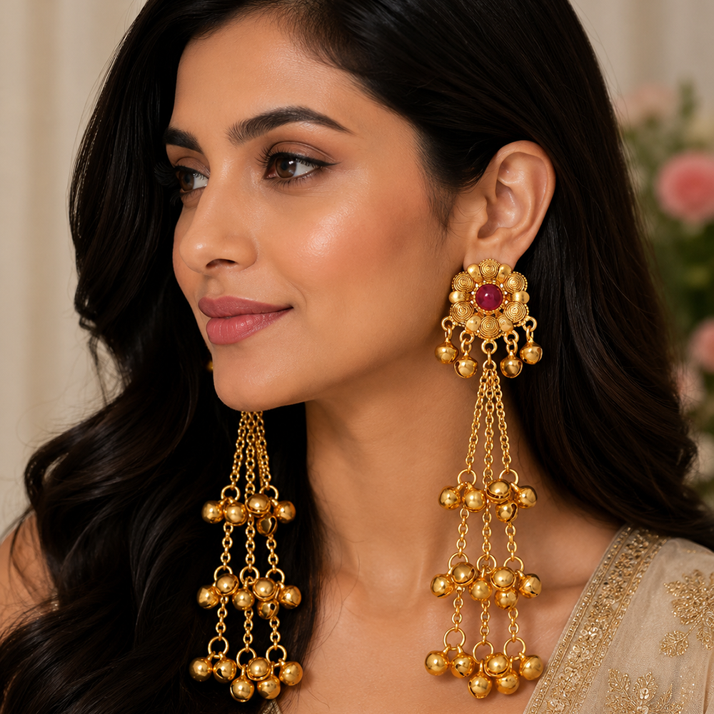 The99Jewel Trendy Kashmiri Gold Plated Ghungroo Earrings for Women