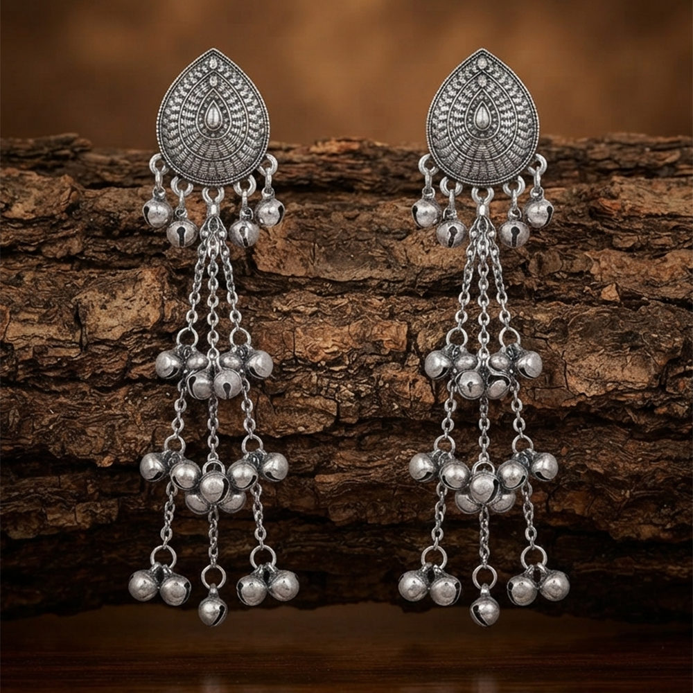 The99Jewel Trendy Kashmiri Silver Plated Ghungroo Earrings for Women