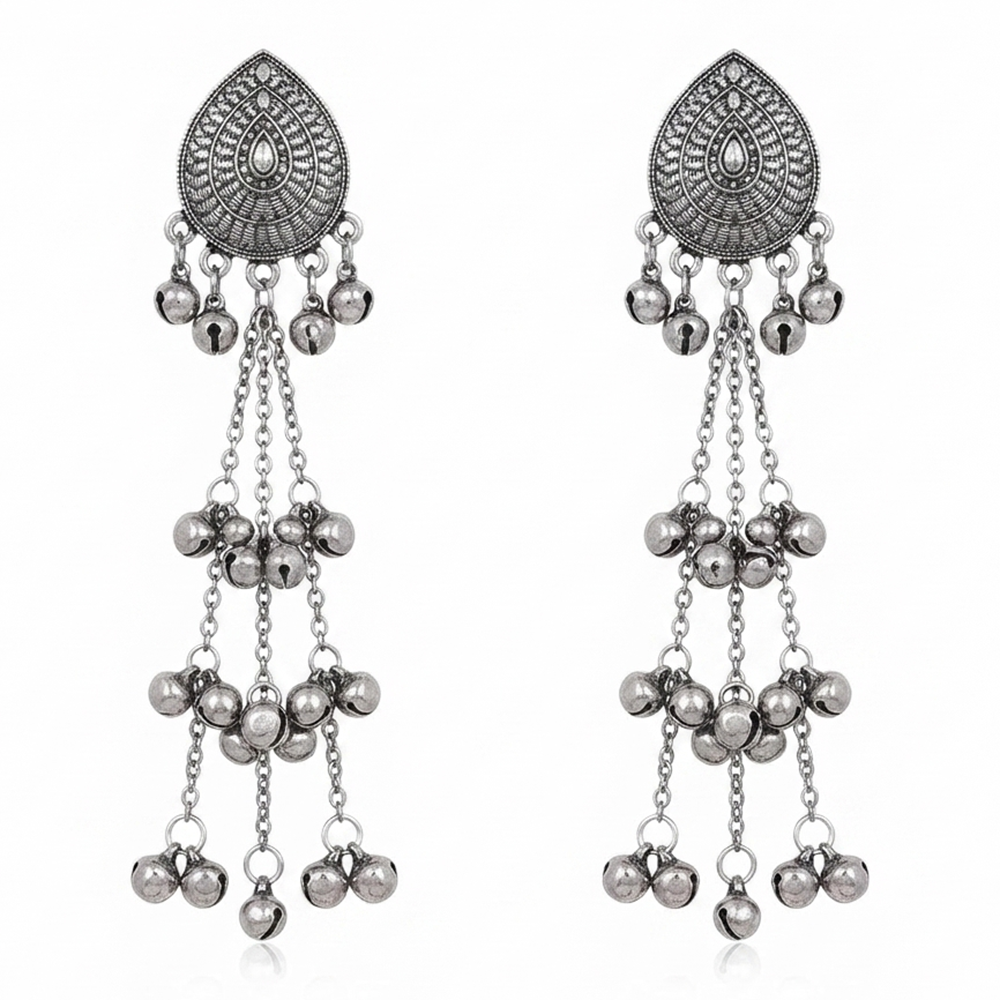 The99Jewel Trendy Kashmiri Silver Plated Ghungroo Earrings for Women