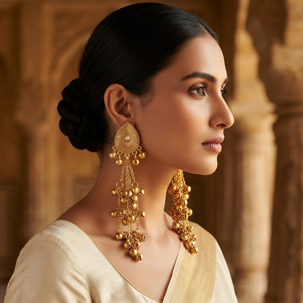 The99Jewel Trendy Kashmiri Mehndi Plated Ghungroo Earrings for Women